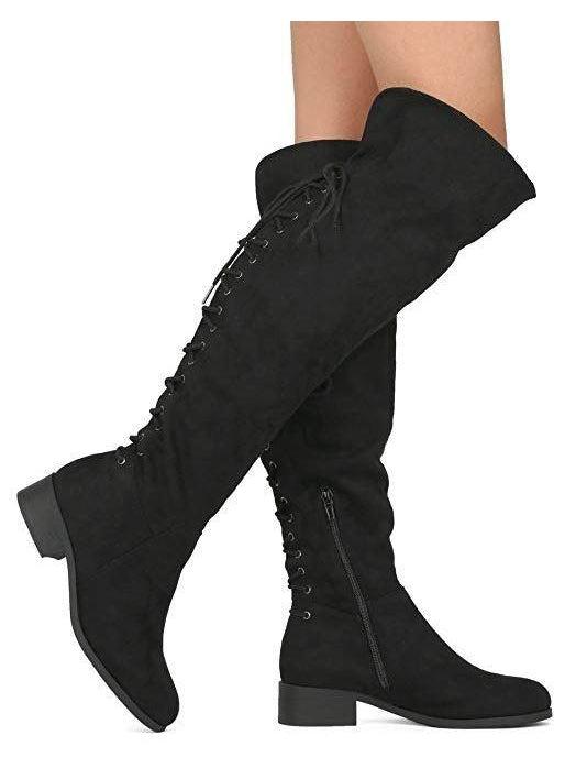 Black Lace Up Over the Knee Boots-Abundance Junky Stylish Clothing Boutique for Women
