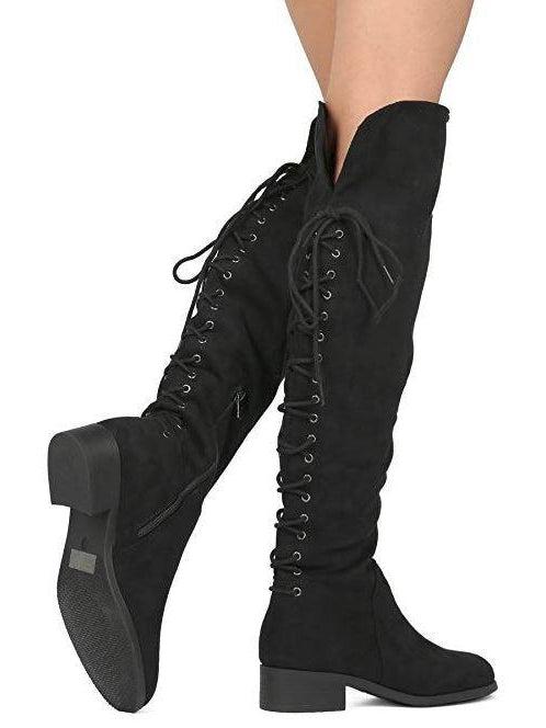 Black Lace Up Over the Knee Boots-Abundance Junky Stylish Clothing Boutique for Women