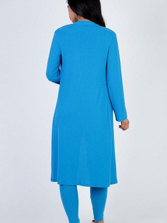 Blue Ribbed Cardigan & Pants Set-Abundance Junky Stylish Clothing Boutique for Women