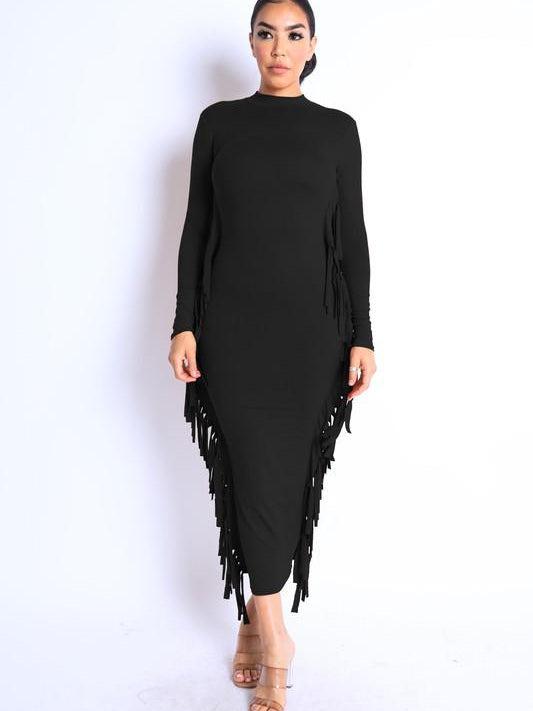 Fringe Maxi Dress-Small-Black-Abundance Junky Stylish Clothing Boutique for Women