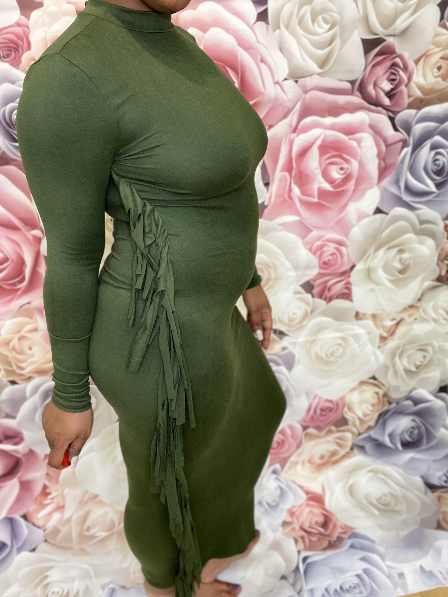 Fringe Maxi Dress-Small-Olive-Abundance Junky Stylish Clothing Boutique for Women