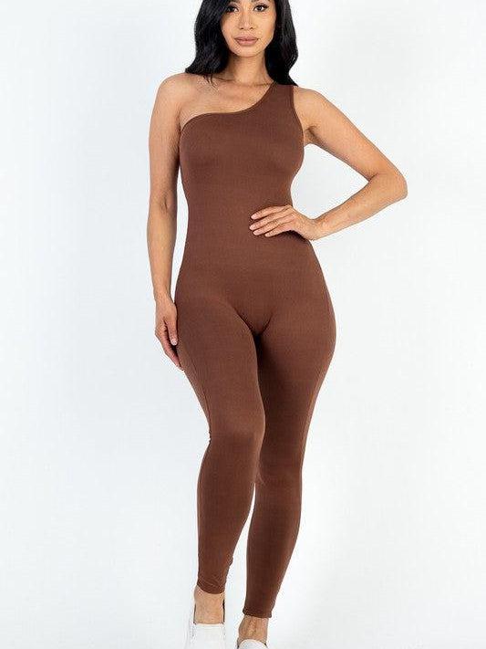 One Shoulder Jumpsuit Brown-Small-Brown-Abundance Junky Stylish Clothing Boutique for Women