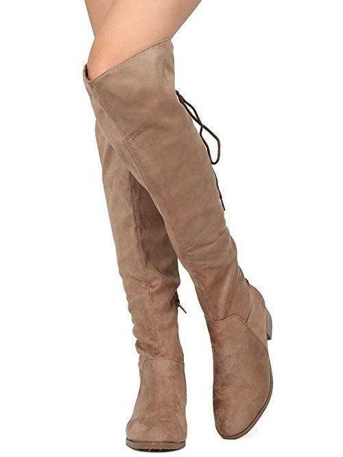 Taupe Lace Up Over the Knee Boots-Abundance Junky Stylish Clothing Boutique for Women