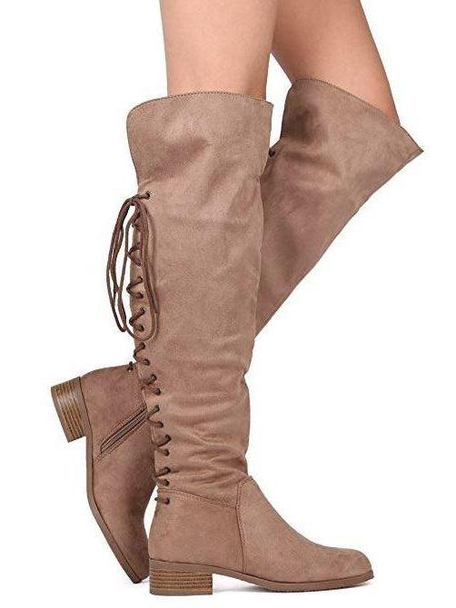 Taupe Lace Up Over the Knee Boots-Abundance Junky Stylish Clothing Boutique for Women